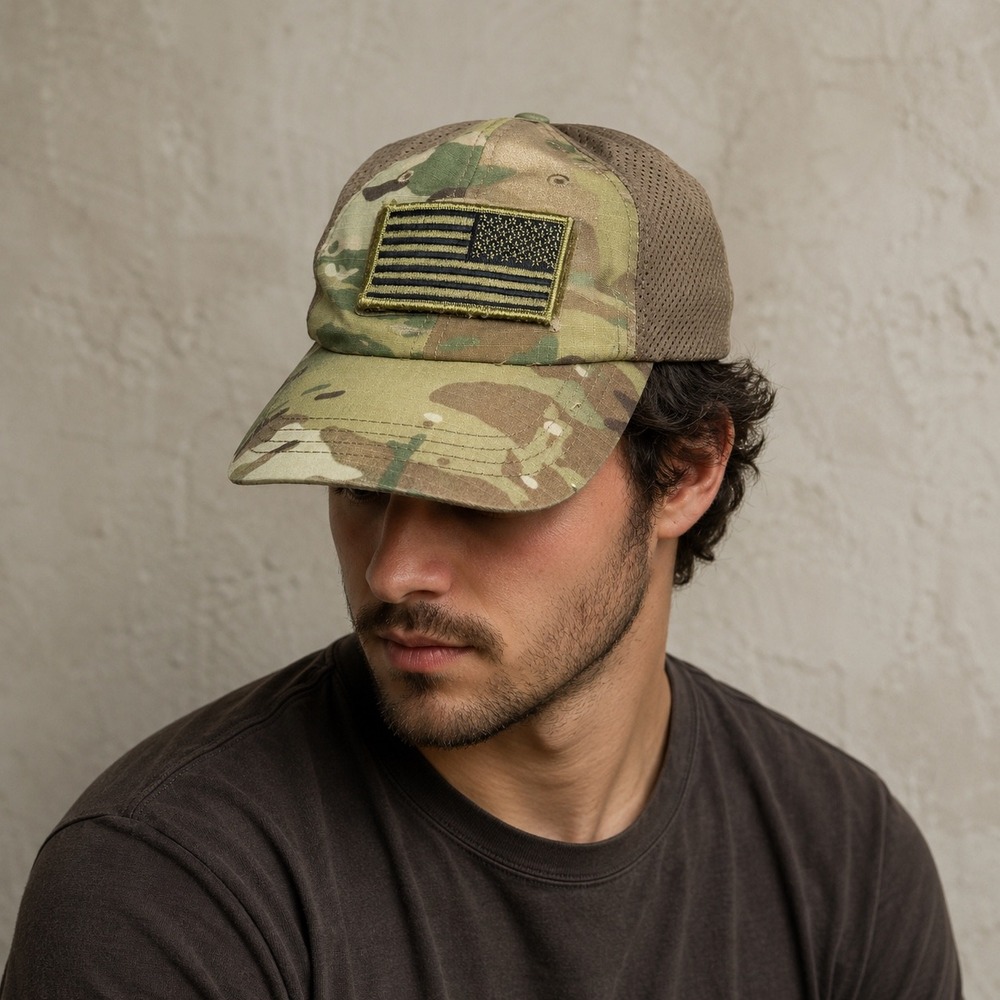 Condor Hat Men Camo Mesh Tactical Cap Multicam US Flag Patch TCM-008 Adjustable